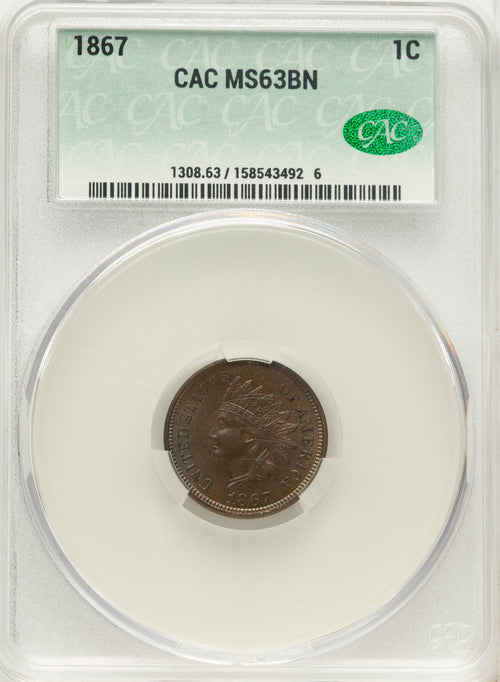 1867 1C BN CAC Indian Cent CACG MS63