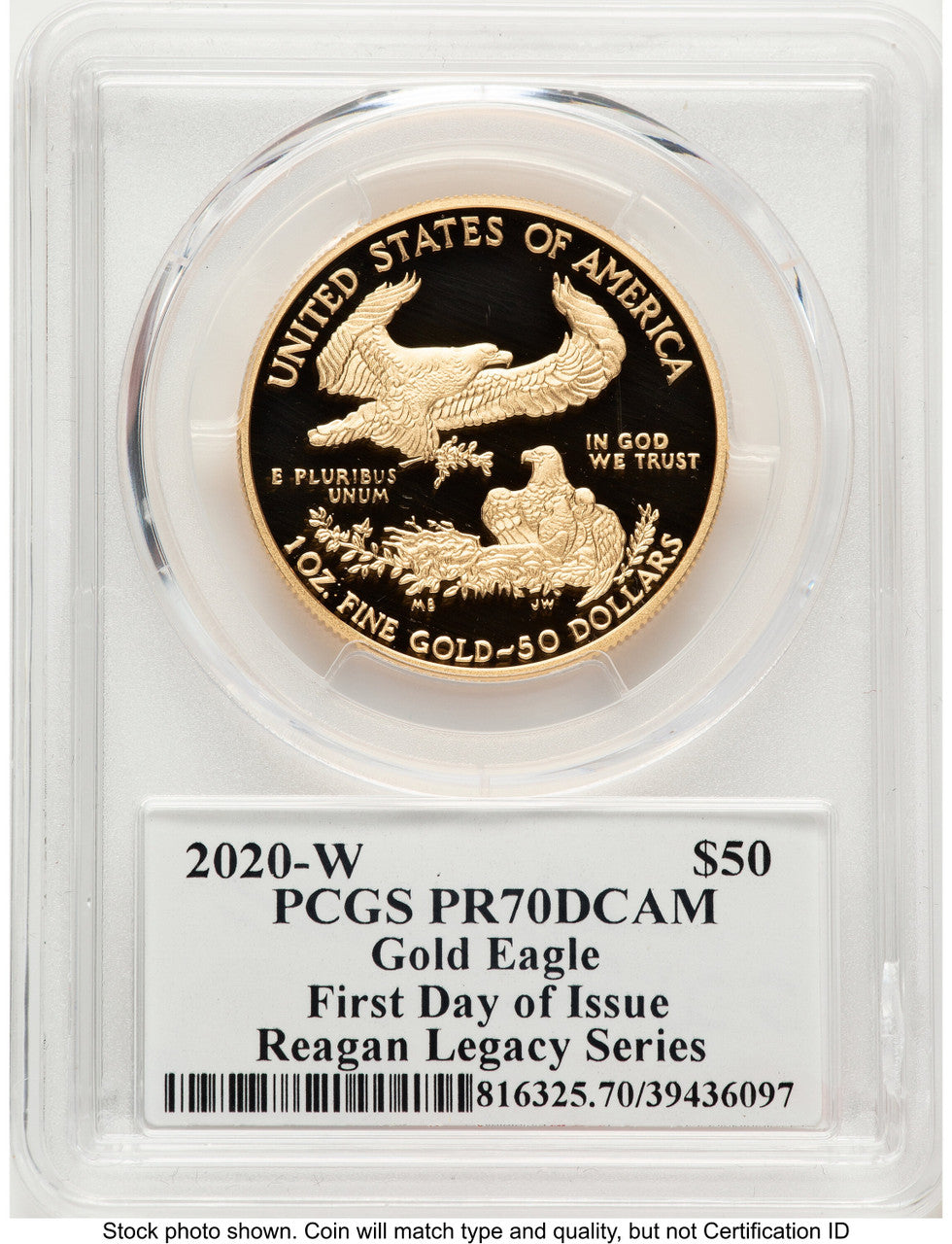 2020-W Proof Gold Eagle 1 oz FDI Reagan Legacy Series Michael Reagan PCGS PR70