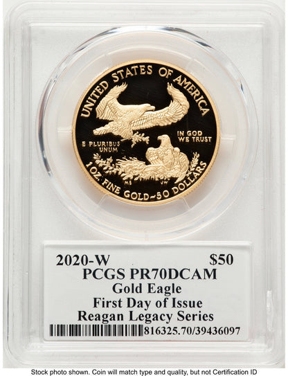 2020-W Proof Gold Eagle 1 oz FDI Reagan Legacy Series Michael Reagan PCGS PR70