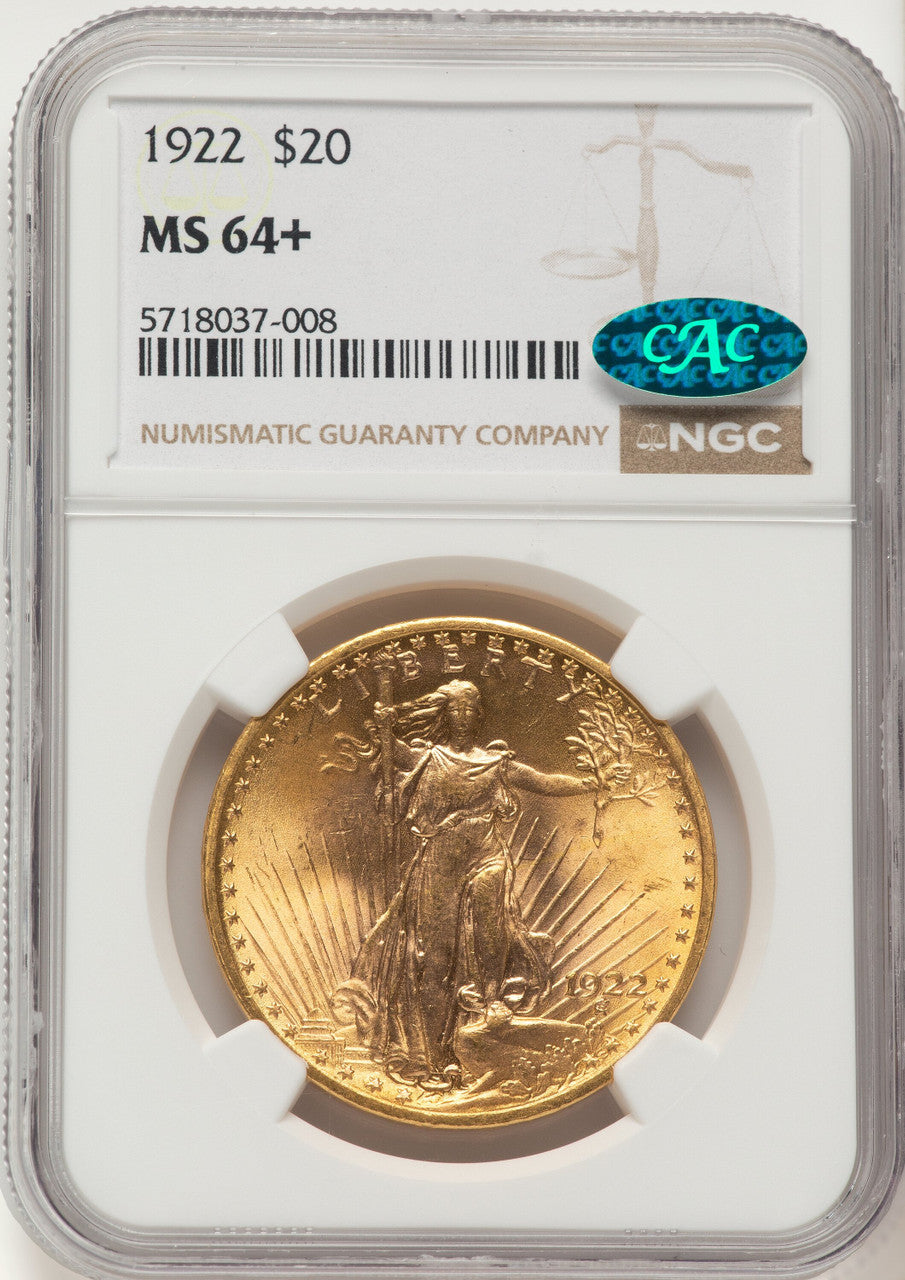 1922 $20 CAC Saint-Gaudens Double Eagle NGC MS64+