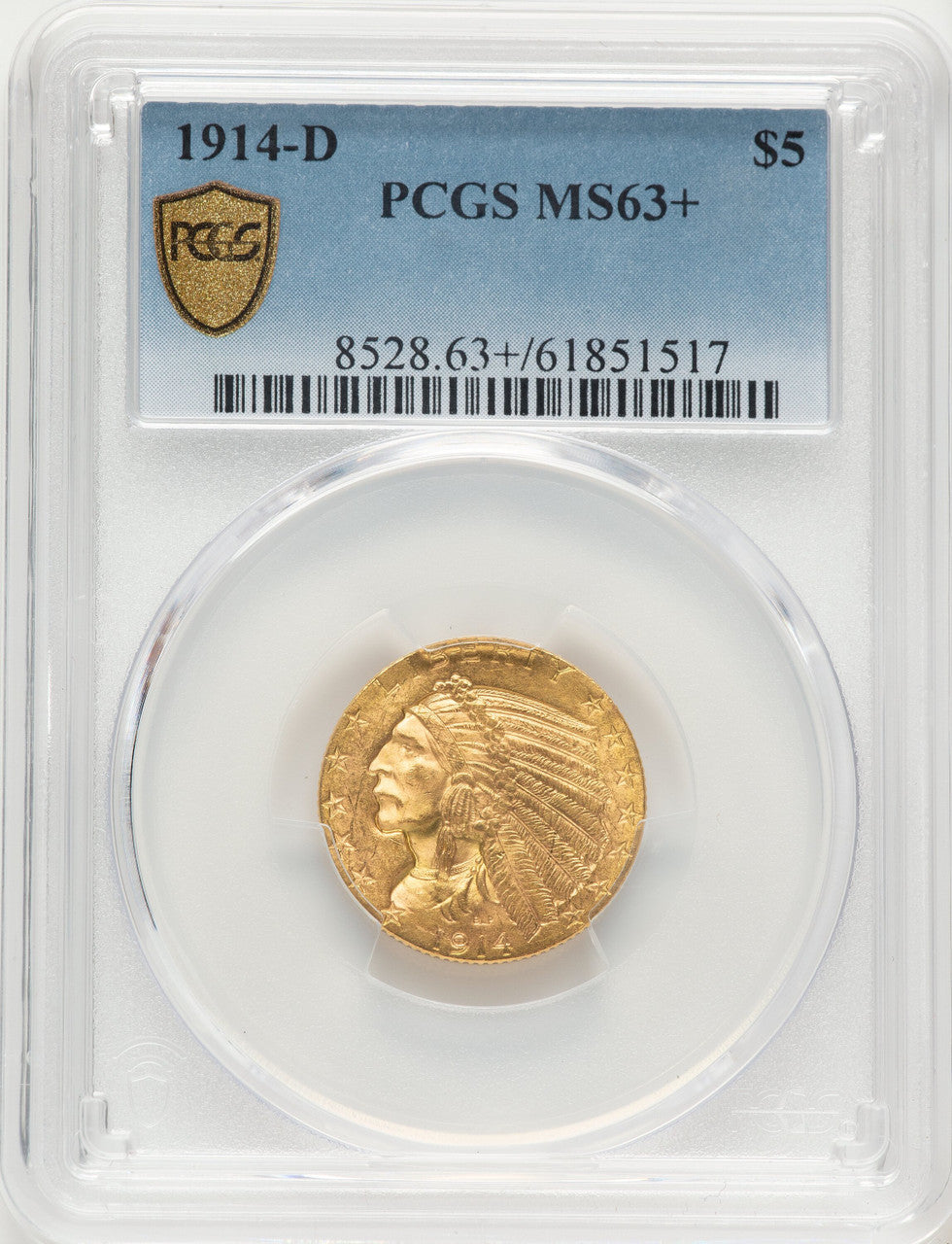 1914-D $5 Indian Half Eagle PCGS MS63+