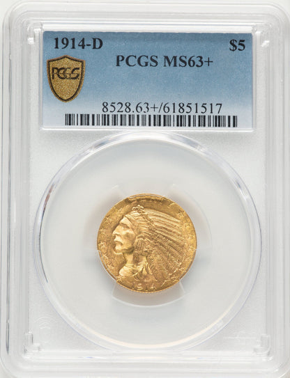 1914-D $5 Indian Half Eagle PCGS MS63+