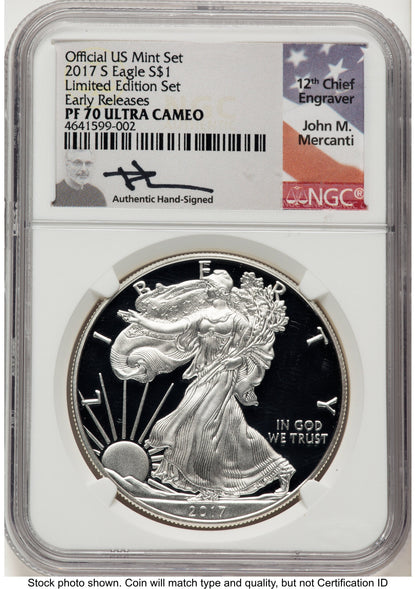 2017-S Proof Silver Eagle Limited Edition Proof Set 1 oz ER John NGC PF70 Mercanti