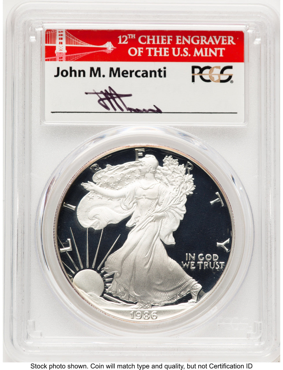 1986-S 1 oz Proof Silver Eagle PCGS PR70 Mercanti