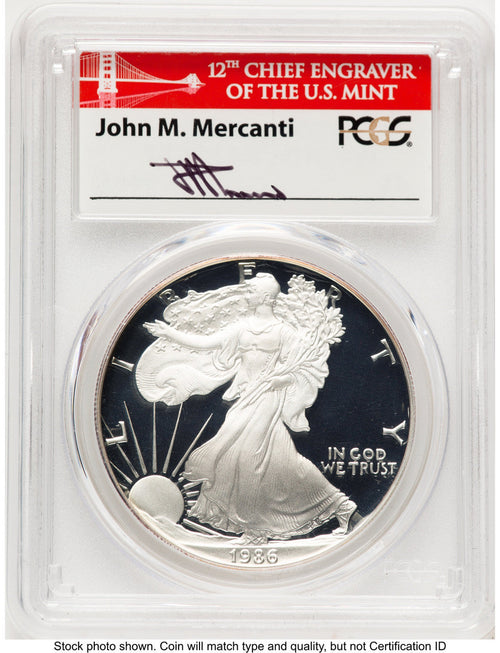 1986-S 1 oz Proof Silver Eagle PCGS PR70 Mercanti