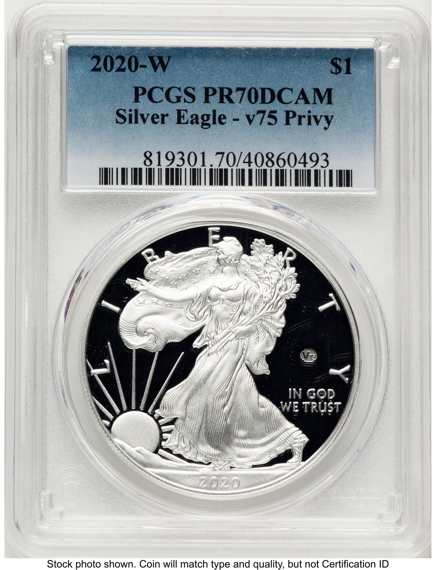 2020-W Proof Silver Eagle V75 Privy 1 oz Blue Gradient PCGS PR70