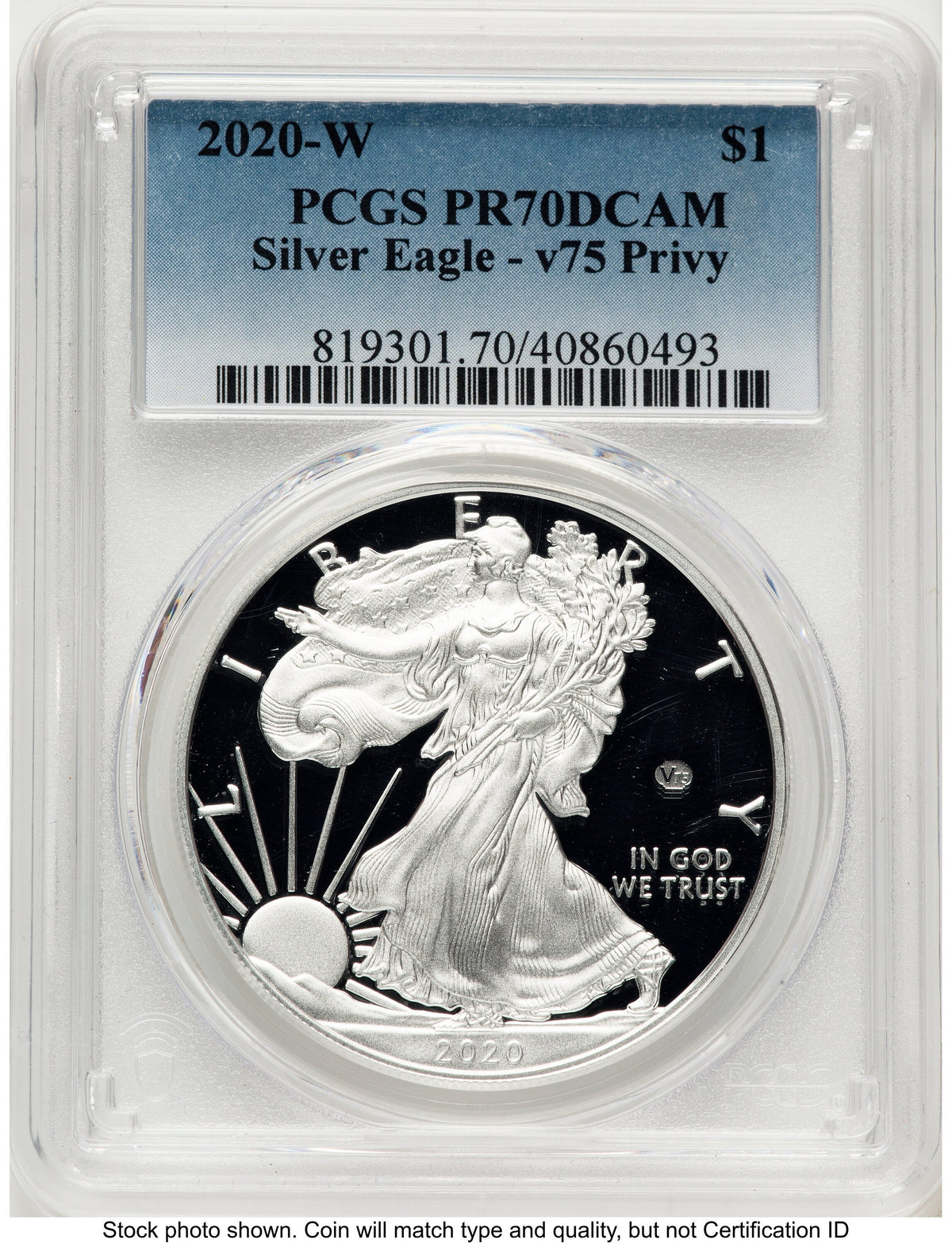 2020-W Proof Silver Eagle V75 Privy 1 oz Blue Gradient PCGS PR70