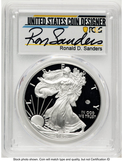 2020-W Proof Silver Eagle V75 Privy 1 oz FDI Ronald Sanders PCGS PR70
