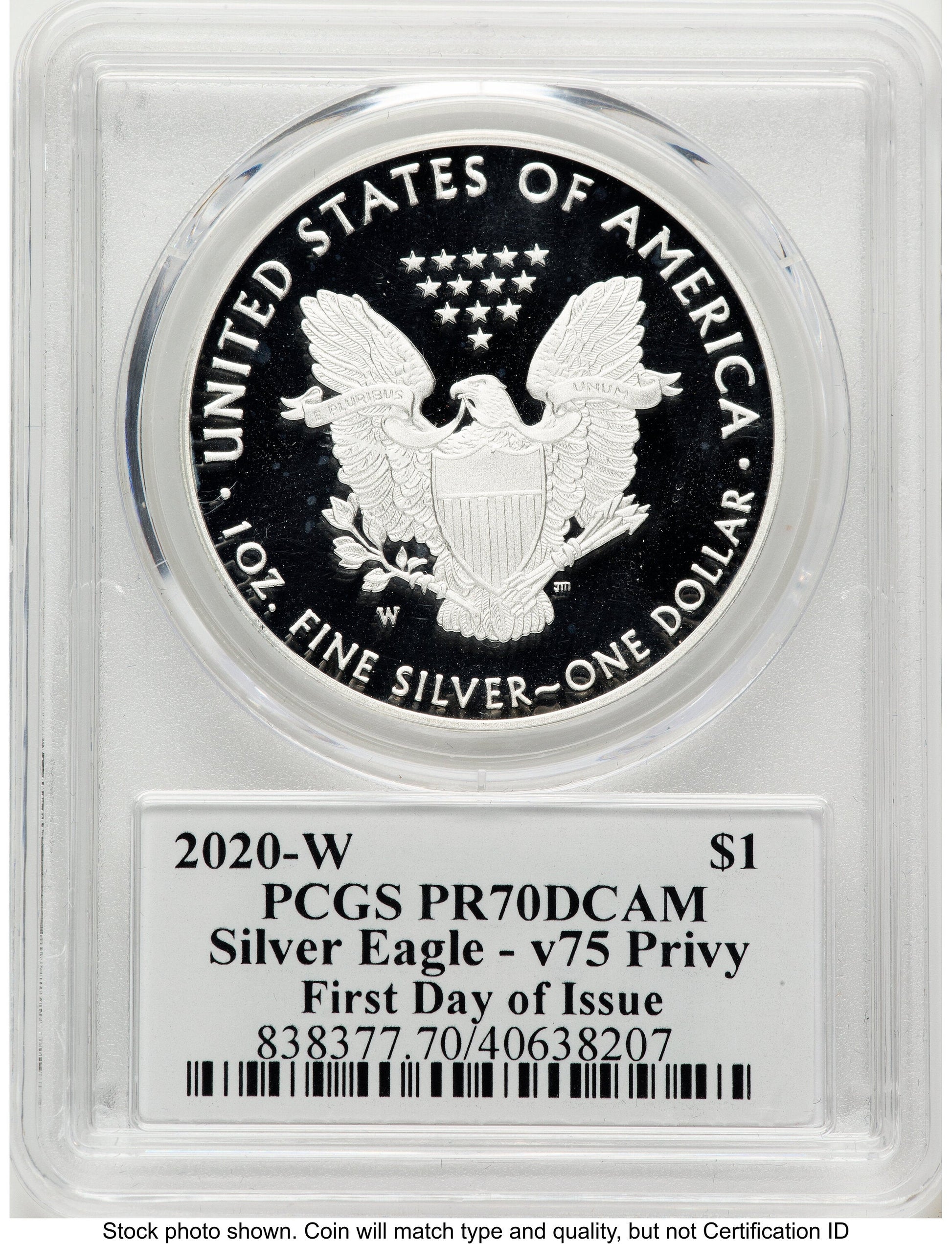 2020-W Proof Silver Eagle V75 Privy 1 oz FDI Ronald Sanders PCGS PR70