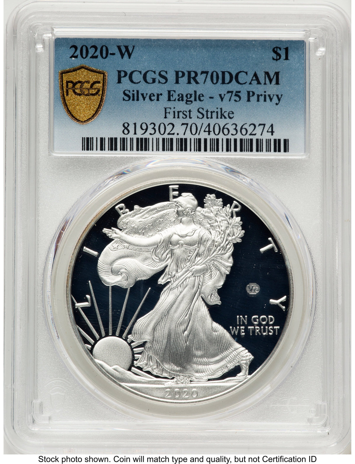 2020-W Proof Silver Eagle V75 Privy 1 oz FS Blue Gradient PCGS PR70