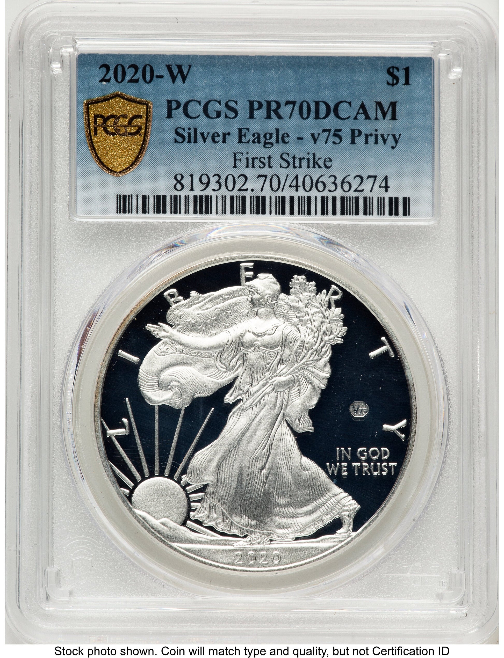 2020-W Proof Silver Eagle V75 Privy 1 oz FS Blue Gradient PCGS PR70