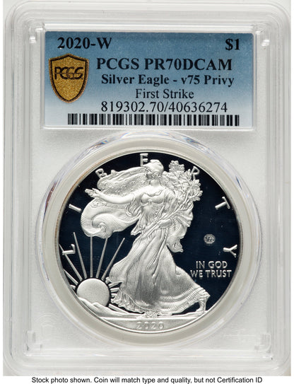 2020-W Proof Silver Eagle V75 Privy 1 oz FS Blue Gradient PCGS PR70