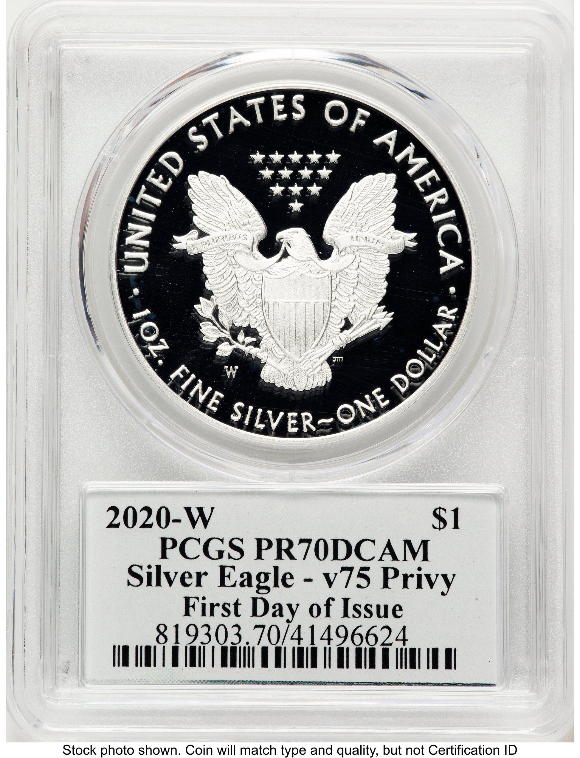 2020-W Proof Silver Eagle V75 Privy 1 oz FDI V75 Label PCGS PR70