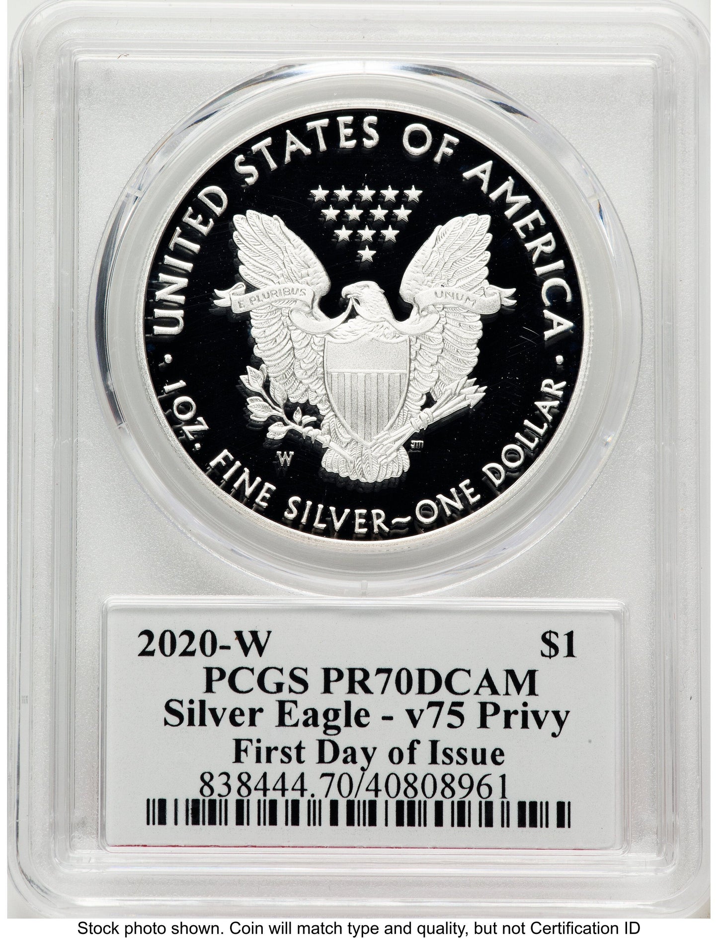 2020-W Proof Silver Eagle V75 Privy 1 oz FDI Jim Peed PCGS PR70