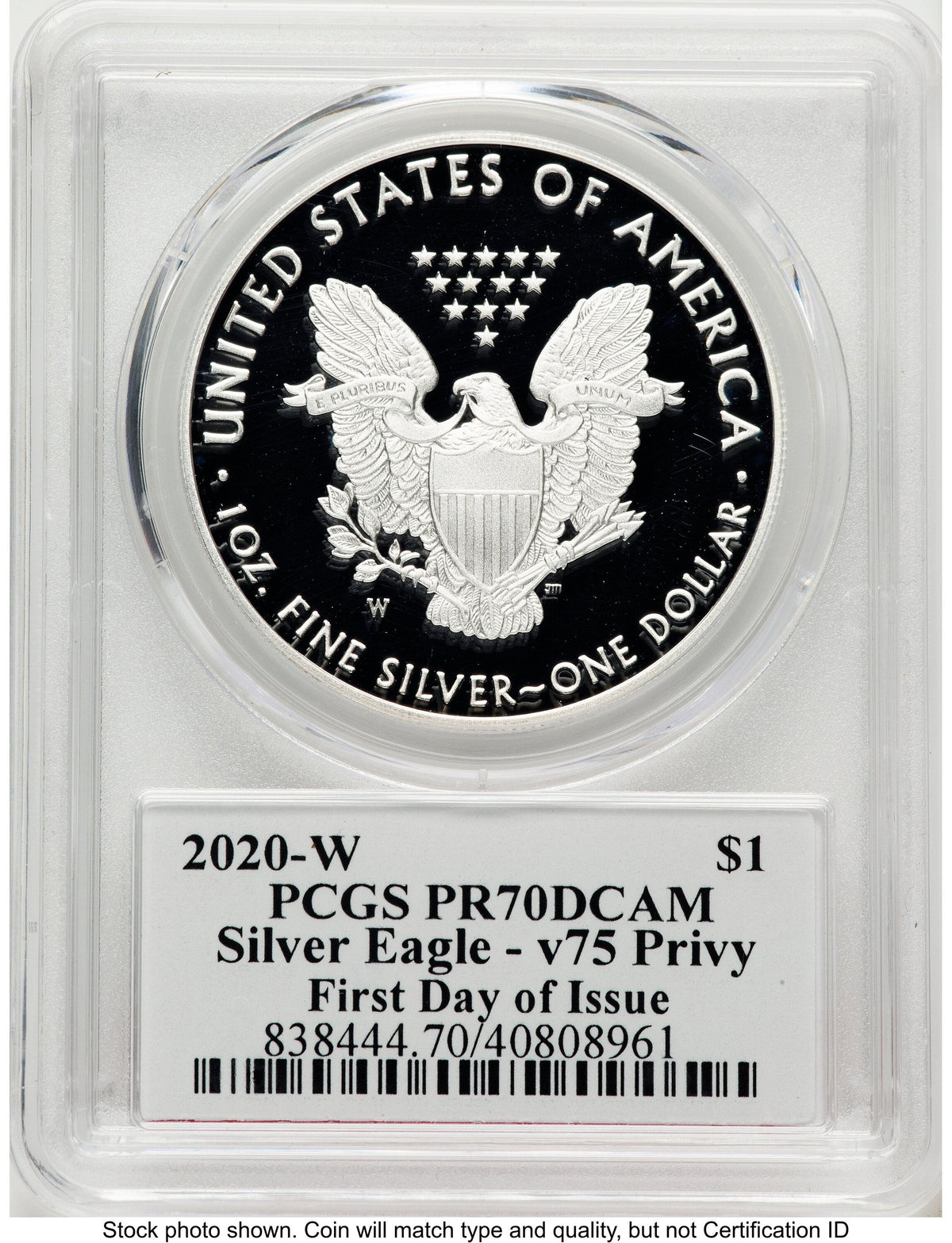 2020-W Proof Silver Eagle V75 Privy 1 oz FDI Jim Peed PCGS PR70