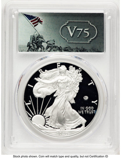 2020-W Proof Silver Eagle V75 Privy 1 oz FDI V75 Label PCGS PR70