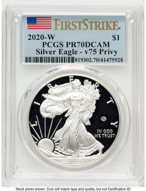2020-W Proof Silver Eagle V75 Privy 1 oz FS Flag PCGS PR70