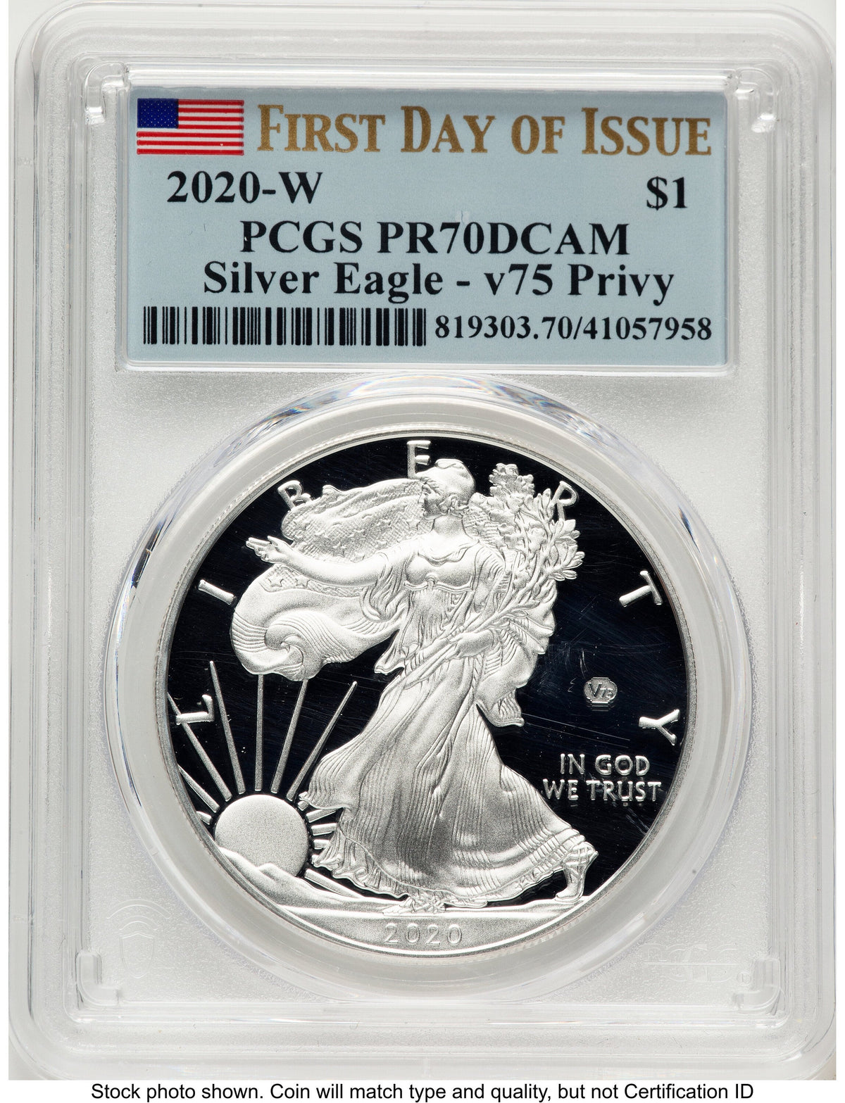 2020-W Proof Silver Eagle V75 Privy 1 oz FDI Flag PCGS PR70