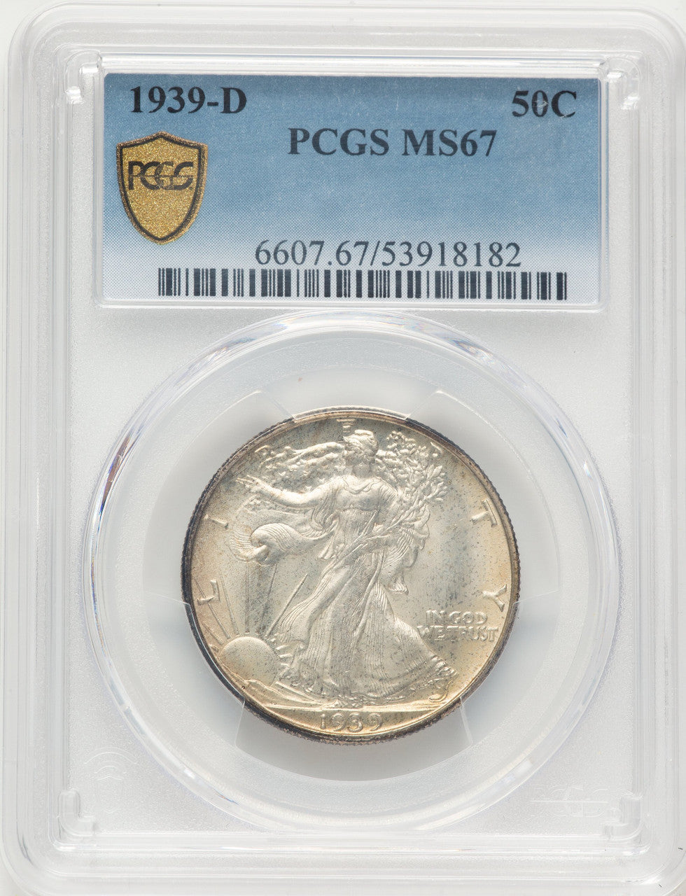 1939-D 50C Walking Liberty Half Dollar PCGS MS67
