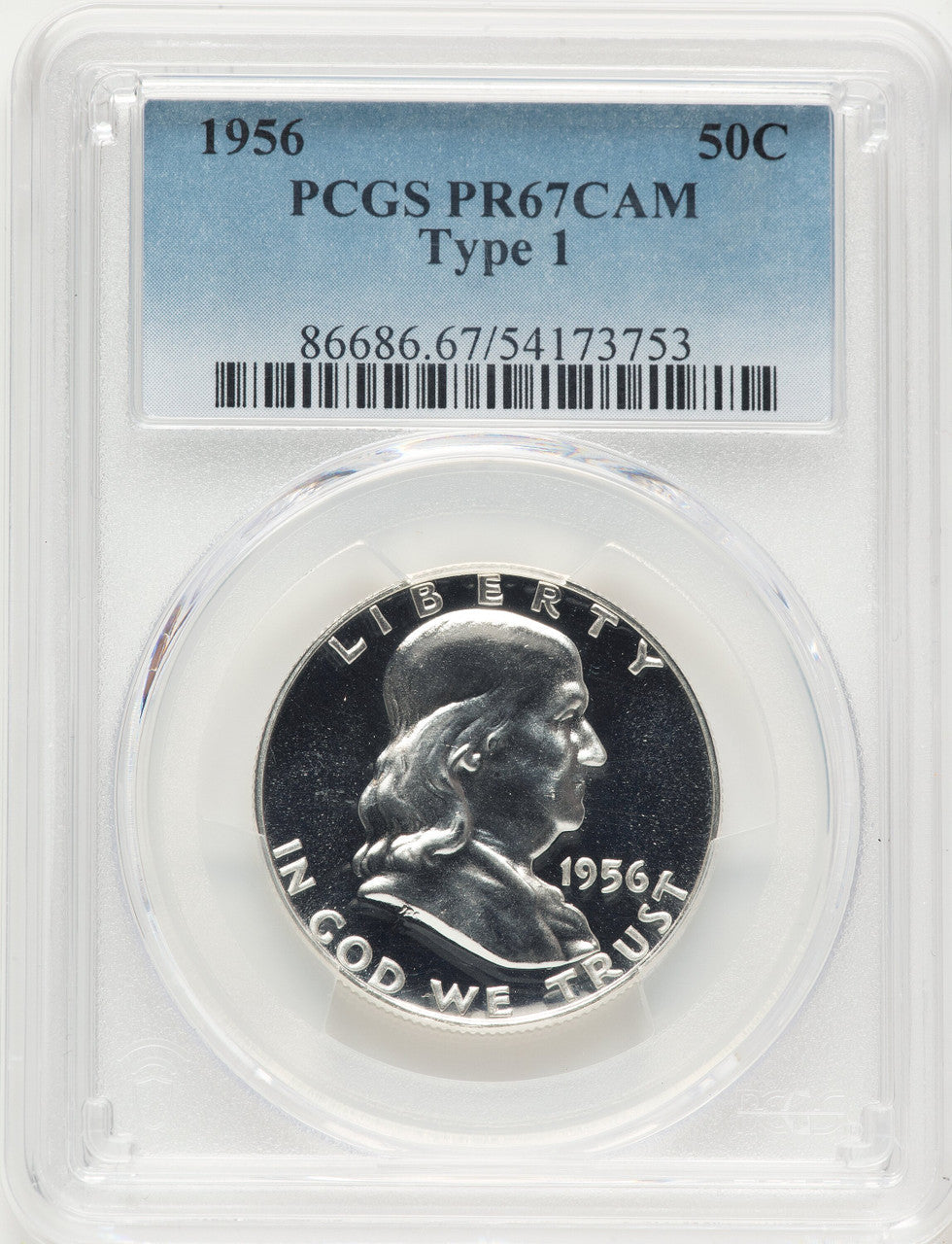 1956 50C Type 1 CA Proof Franklin Half Dollar PCGS PR67