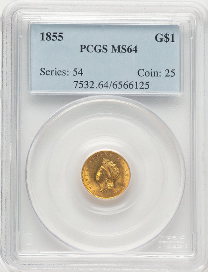 1855 G$1 Type Two Gold Dollar PCGS MS64