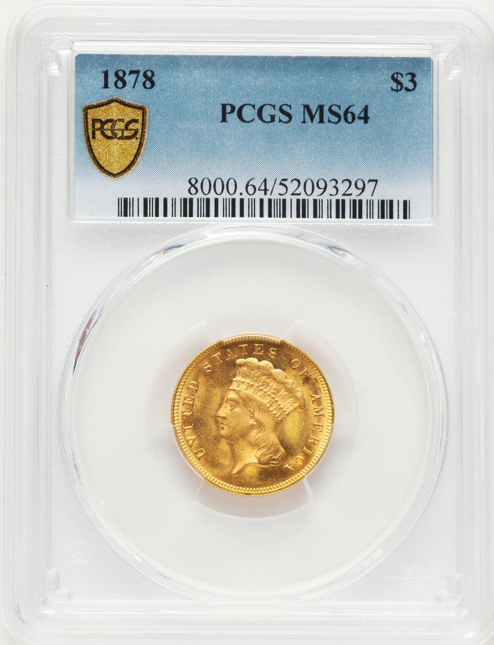 1878 $3 Three Dollar Gold Pieces PCGS MS64
