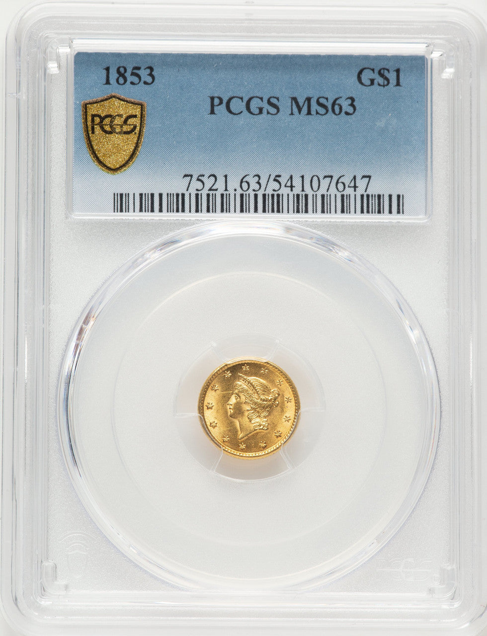 1853 G$1 Gold Dollar PCGS MS63