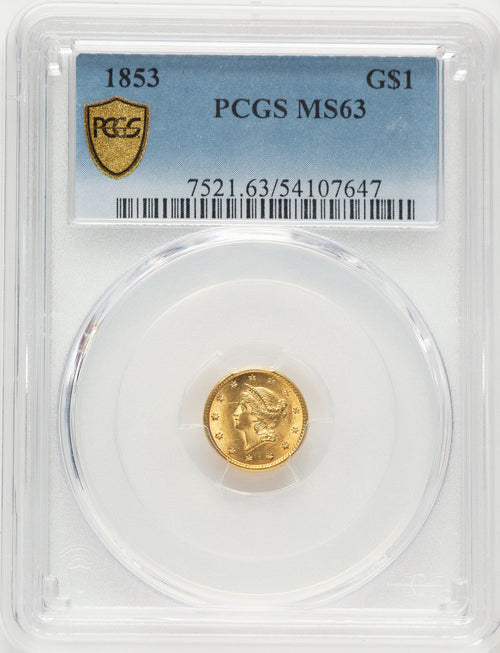 1853 G$1 Gold Dollar PCGS MS63
