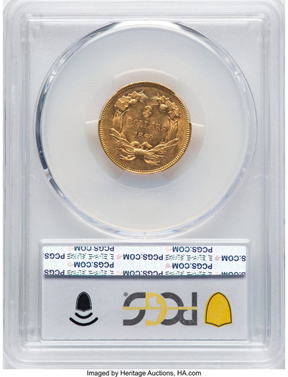 1860 $3 CAC Three Dollar Gold Pieces PCGS MS61
