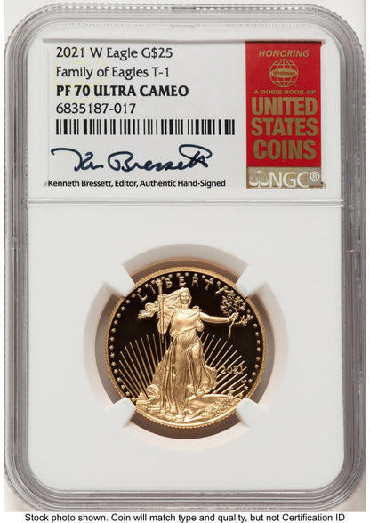 2021-W Type 1 Proof Gold Eagle 1/2 oz Kenneth Bressett Red Book NGC PF70