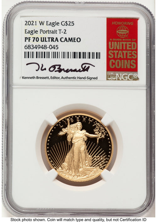 2021-W Type 2 Proof Gold Eagle 1/2 oz Kenneth Bressett Red Book NGC PF70