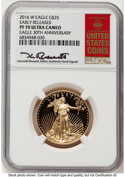 2016-W Proof Gold Eagle 1/2 oz ER Kenneth Bressett Red Book NGC PF70