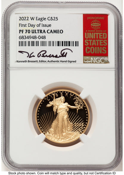 2022-W Proof Gold Eagle 1/2 oz FDI Kenneth Bressett Red Book NGC PF70