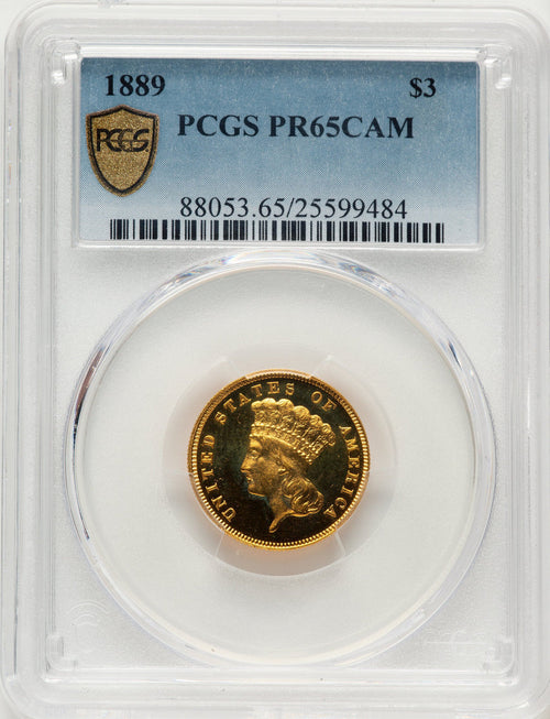 1889 $3 CA Proof Three Dollar Gold Pieces PCGS PR65