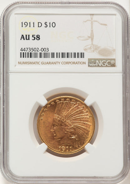 1911-D $10 Indian Eagle NGC AU58