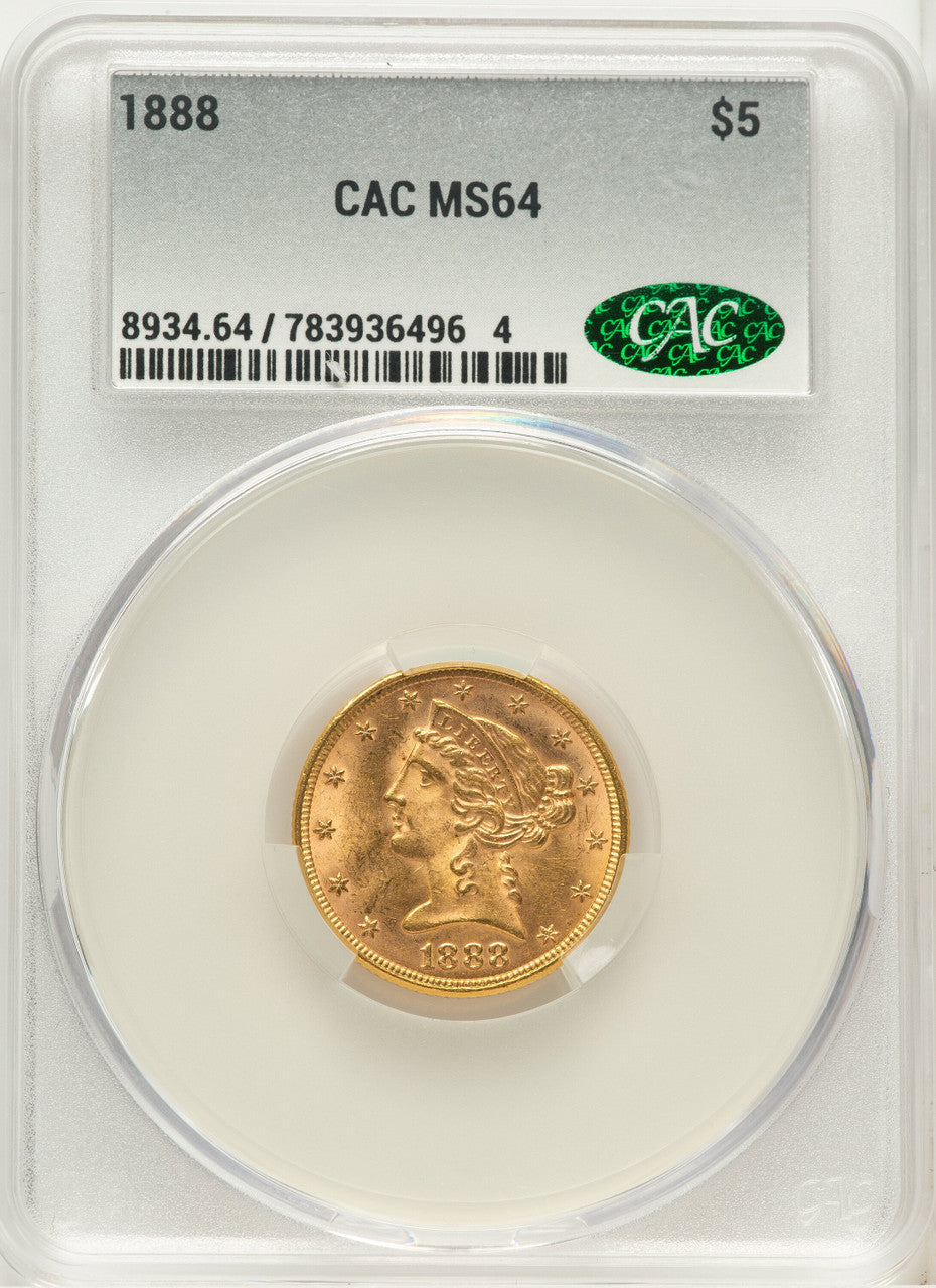 1888 $5 Liberty Half Eagle CACG MS64