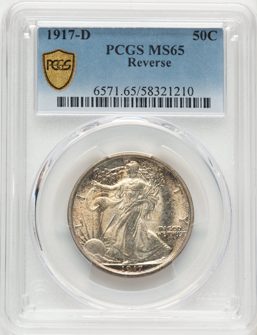 1917-D 50C REVERSE Walking Liberty Half Dollar PCGS MS65