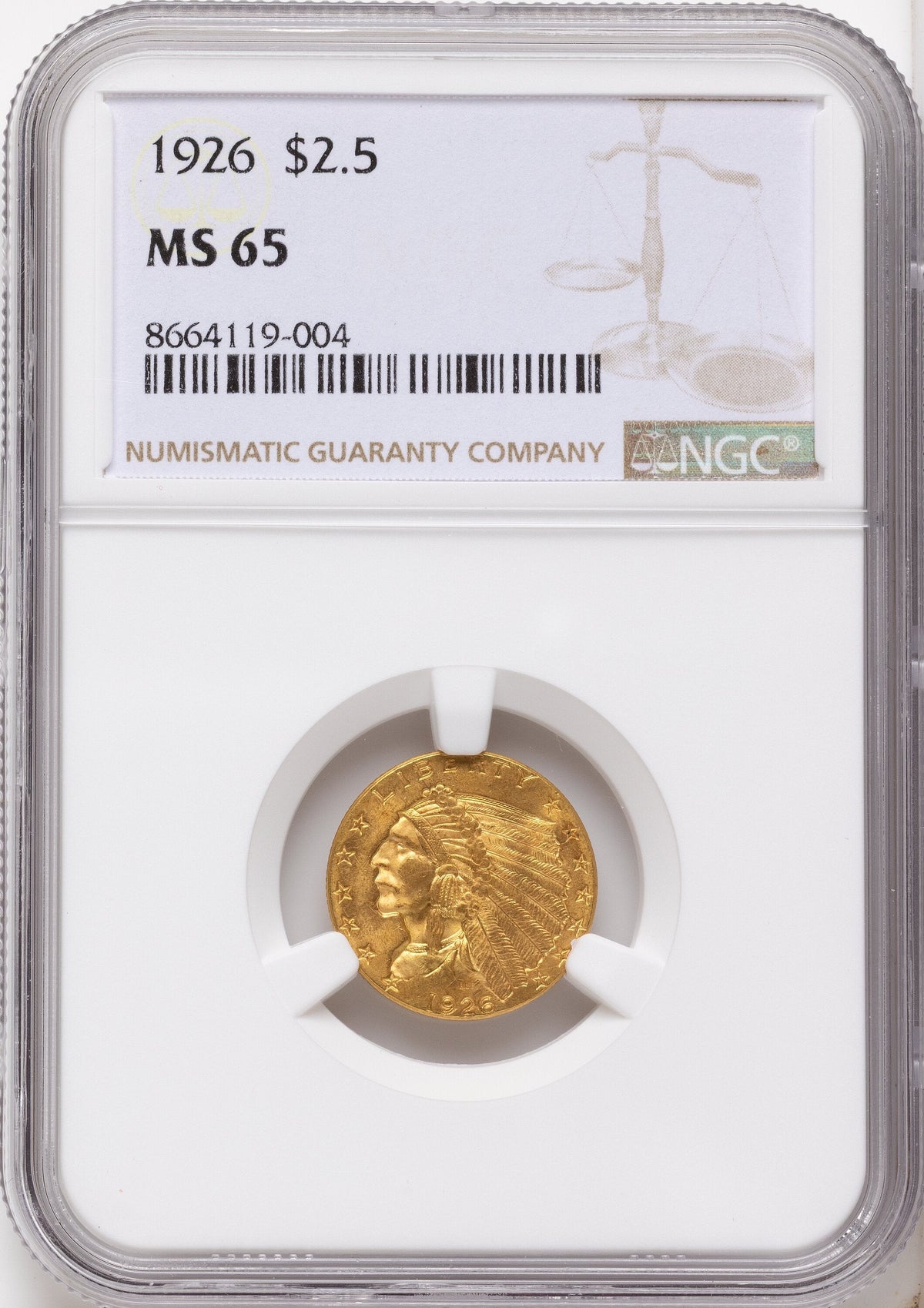 1926 $2.50 Indian Quarter Eagle NGC MS65