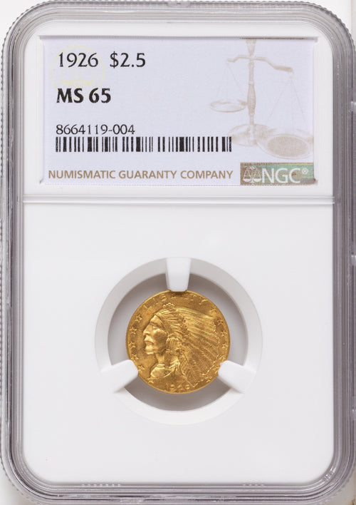 1926 $2.50 Indian Quarter Eagle NGC MS65