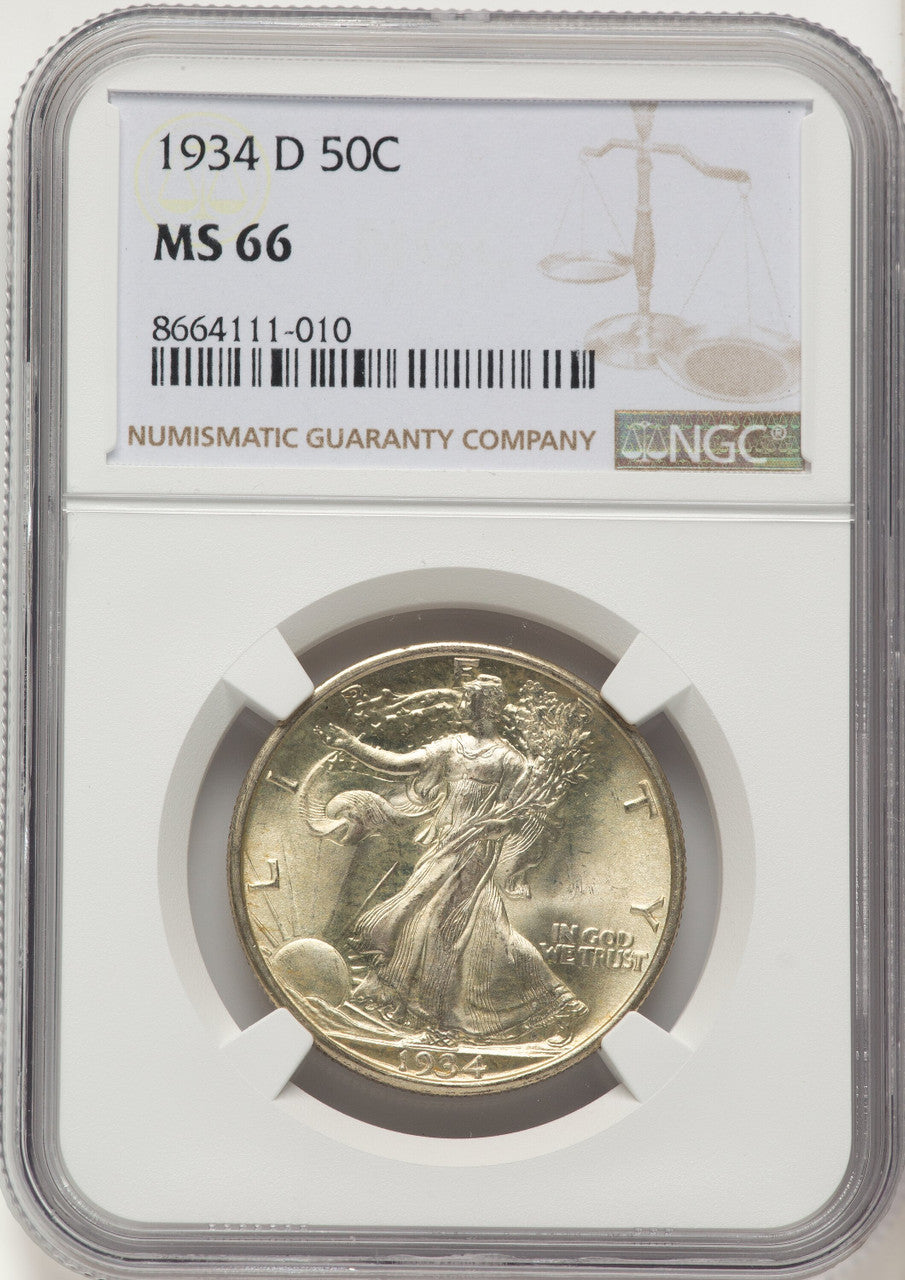 1934-D 50C Walking Liberty Half Dollar NGC MS66