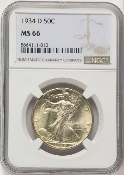 1934-D 50C Walking Liberty Half Dollar NGC MS66