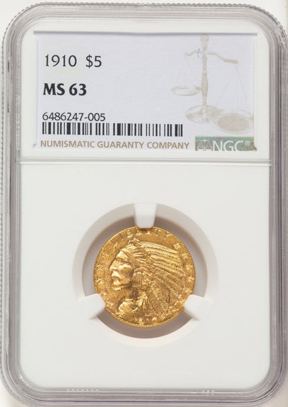 1910 $5 Indian Half Eagle NGC MS63