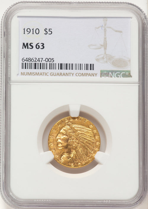 1910 $5 Indian Half Eagle NGC MS63