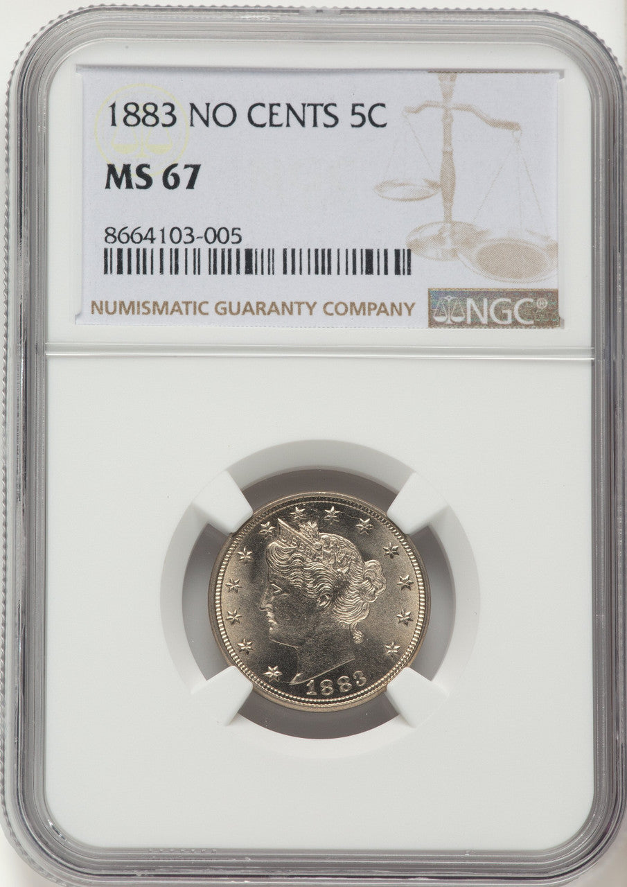 1883 5C NO CENTS Liberty Nickel NGC MS67