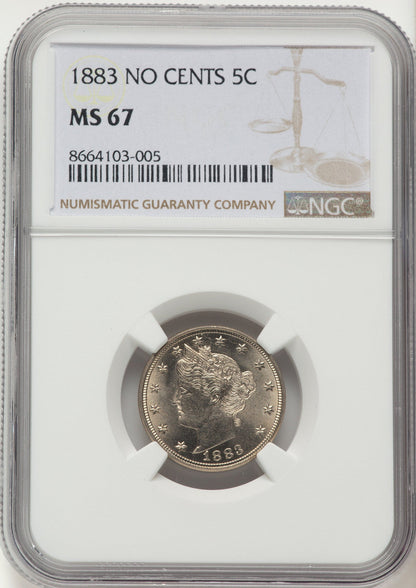1883 5C NO CENTS Liberty Nickel NGC MS67