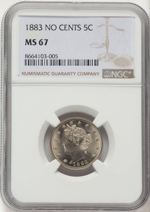 1883 5C NO CENTS Liberty Nickel NGC MS67