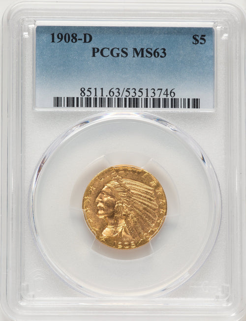 1908-D $5 Indian Half Eagle PCGS MS63