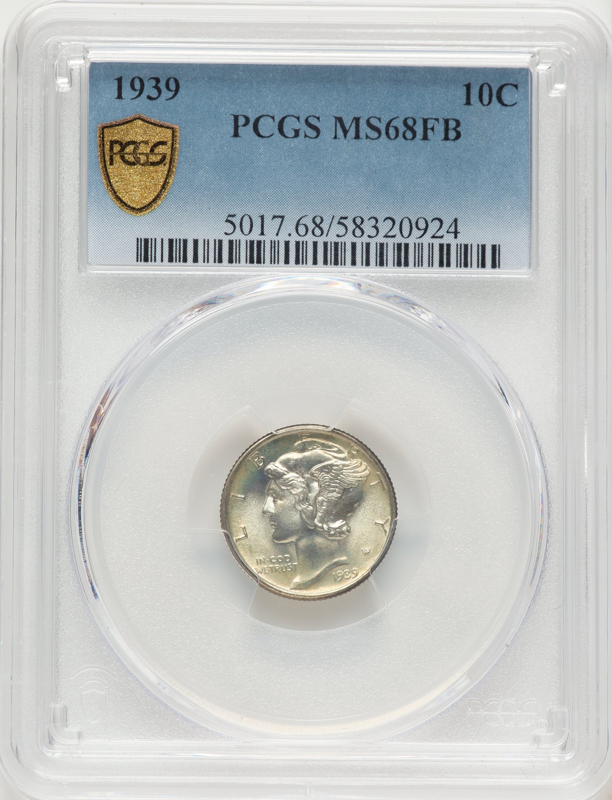 1939 10C FB Mercury Dime PCGS MS68