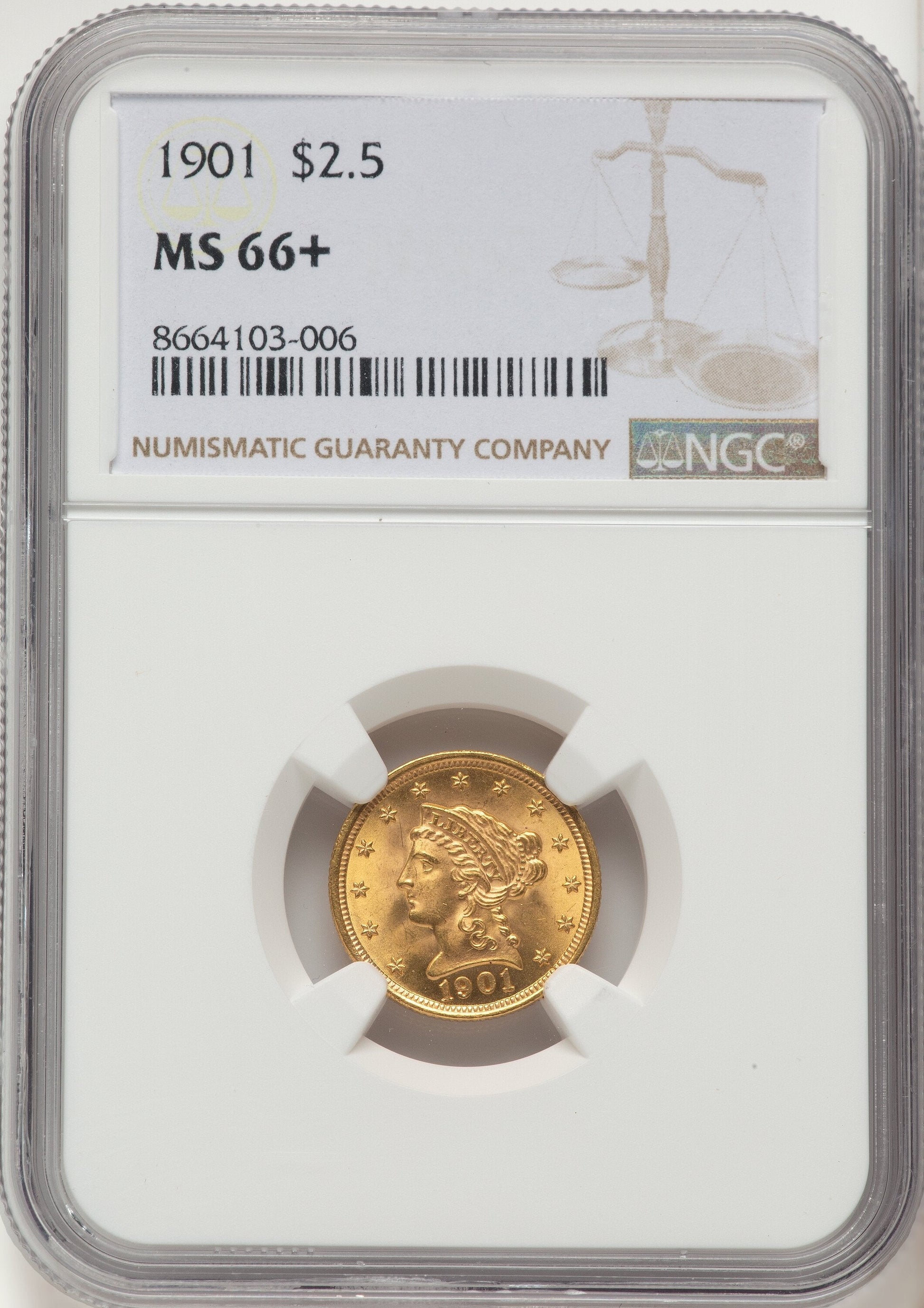 1901 $2.50 Liberty Quarter Eagle NGC MS66+