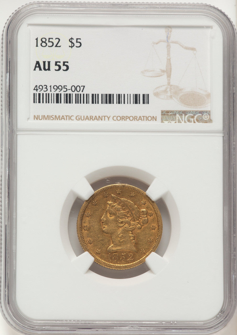 1852 $5 Liberty Half Eagle NGC AU55